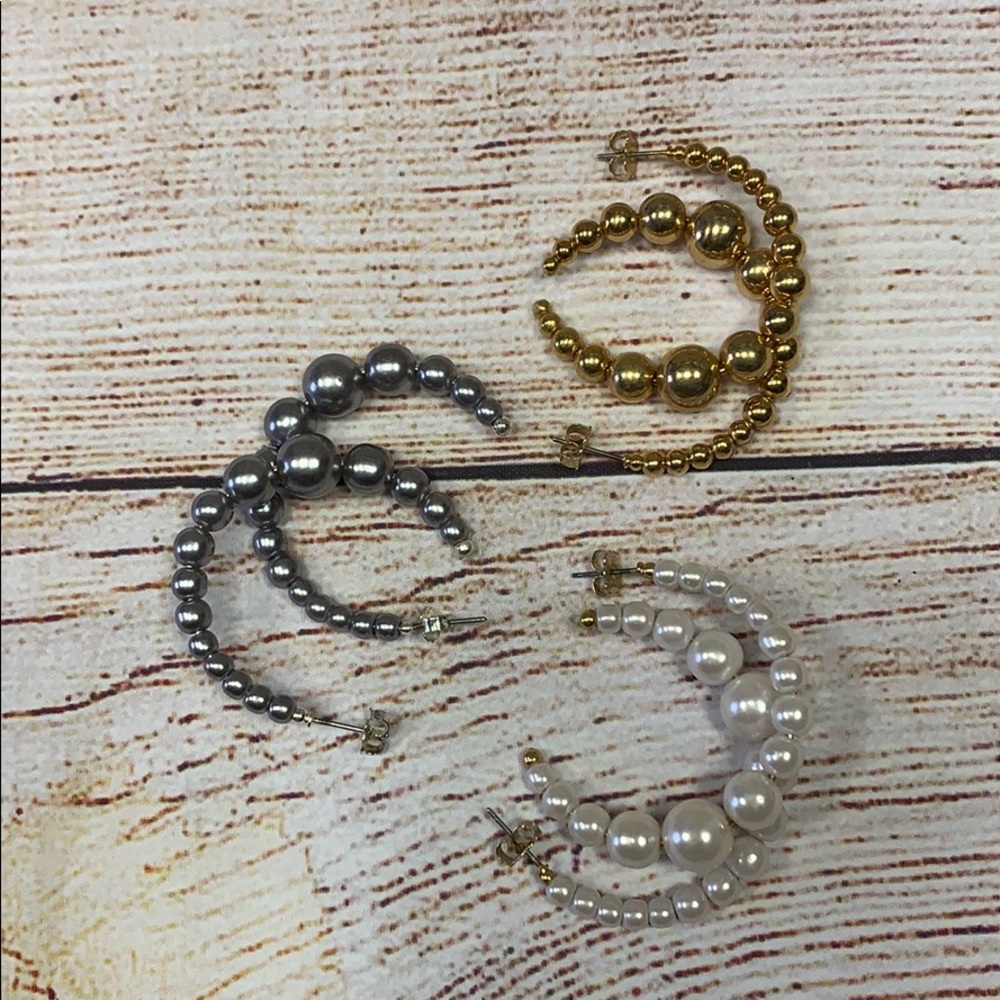 Set of 3 pairs of Hoop Earrings. Faux Stones.